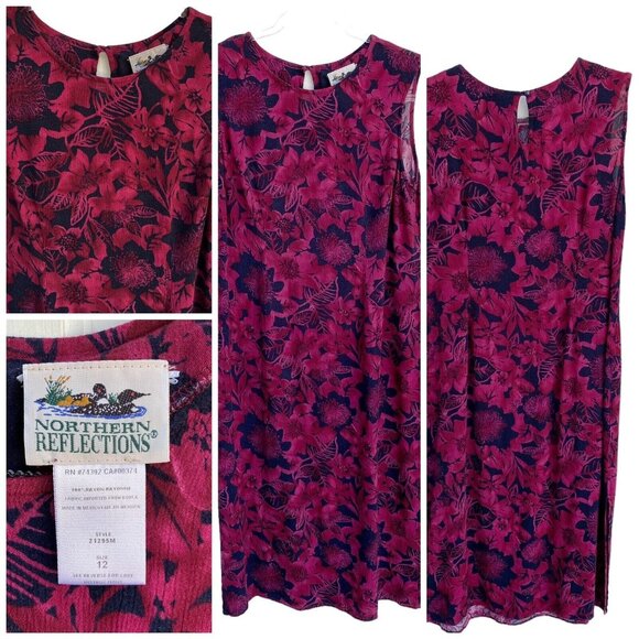 Vintage Northern Reflections Floral Midi Dress – 90s Y2K Burgundy – Size 12 - Picture 5 of 13